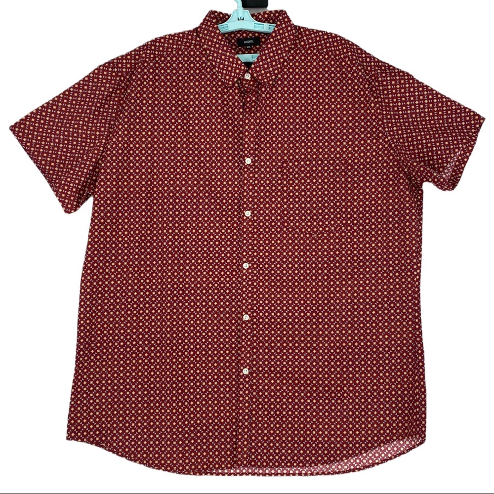 Nutexrol Men’s Short Sleeve Button Up Collared Shirt Red Size 2XL.